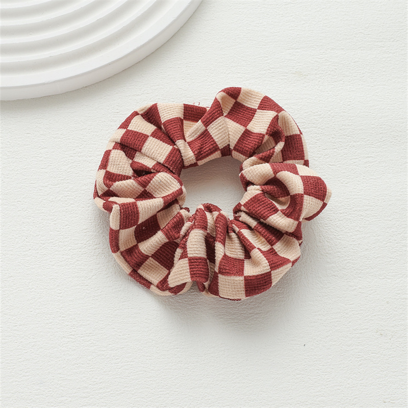 The new meta-colour system retro checkerboard grid hair rope fabric sausage ring headband simple trend hair accessories