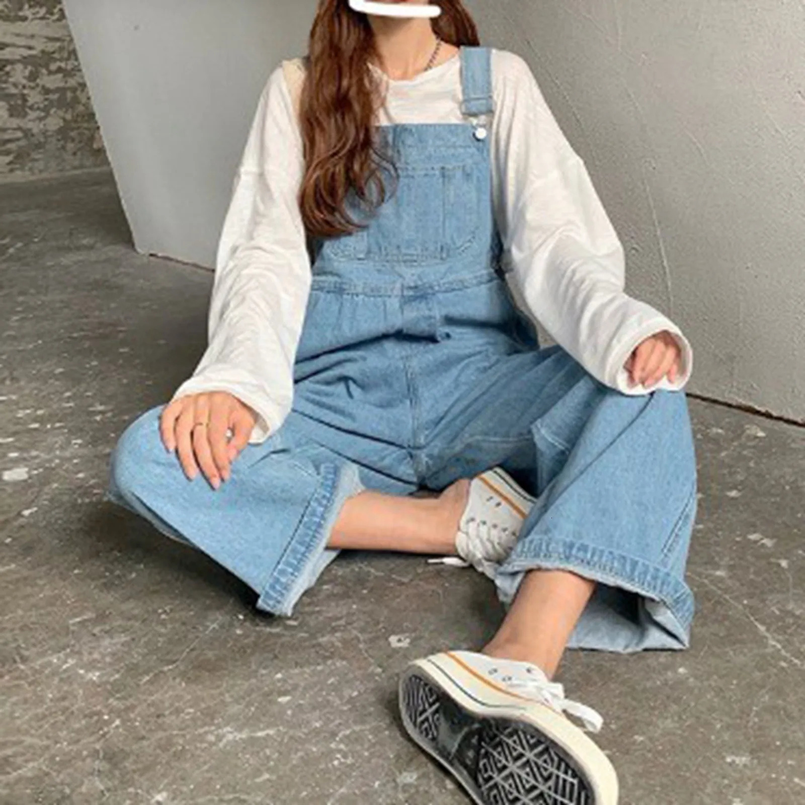 Streetwear Womens Denim Jumpsuit Solid Color Buttoned Oversize Rompers For Women Summer One Piece Jumpsuits Pants 250612