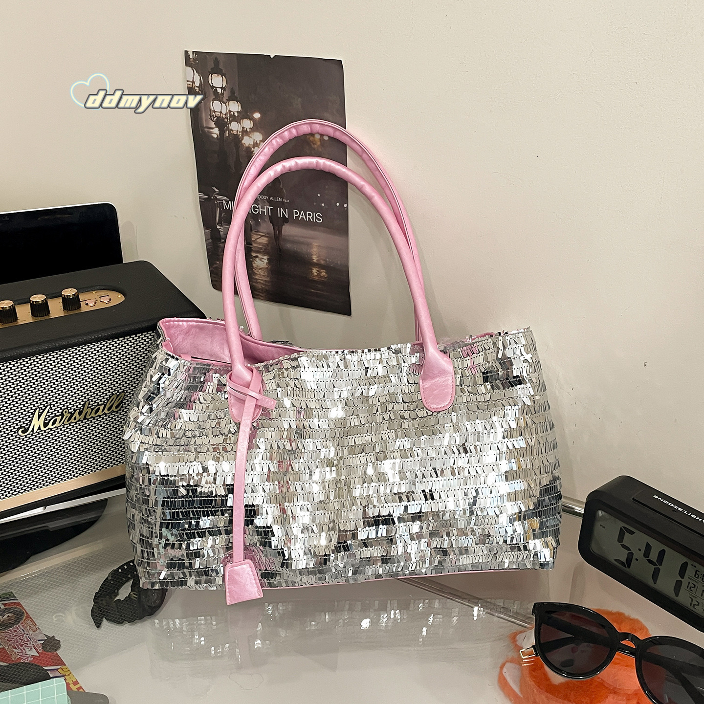 Korean Style Fashionable Chic Tote Bag for Women 2025 Summer Niche Sequin Versatile Large Capacity Shoulder Handbag Trend ddmynov ddmynov