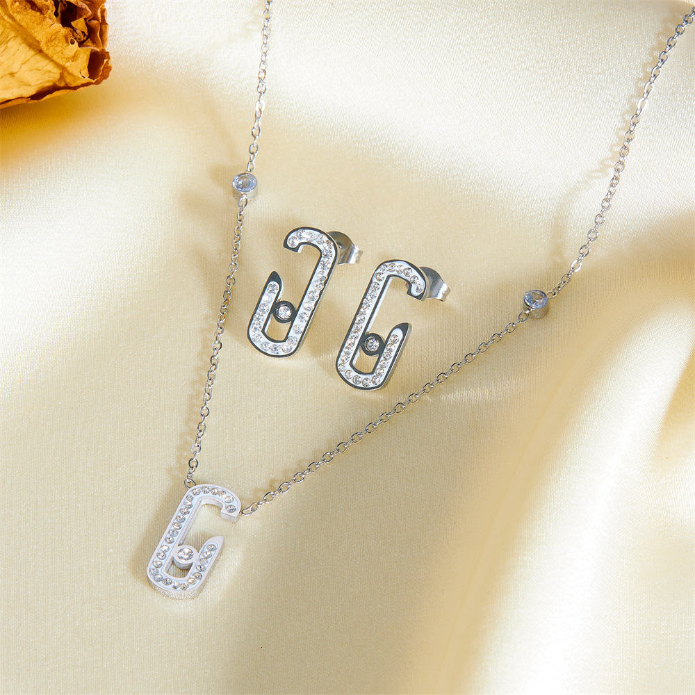 Fashion Style Simple Temperament Dia-Studded Shaped Necklace Earrings for Women High-End Titanium Steel Non-Fading Jewelry