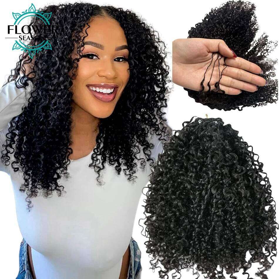 Human Multi-Textured Kinky Curly Pre-Separated Crochet Hair Extensions Knotless Micro Twists For Women