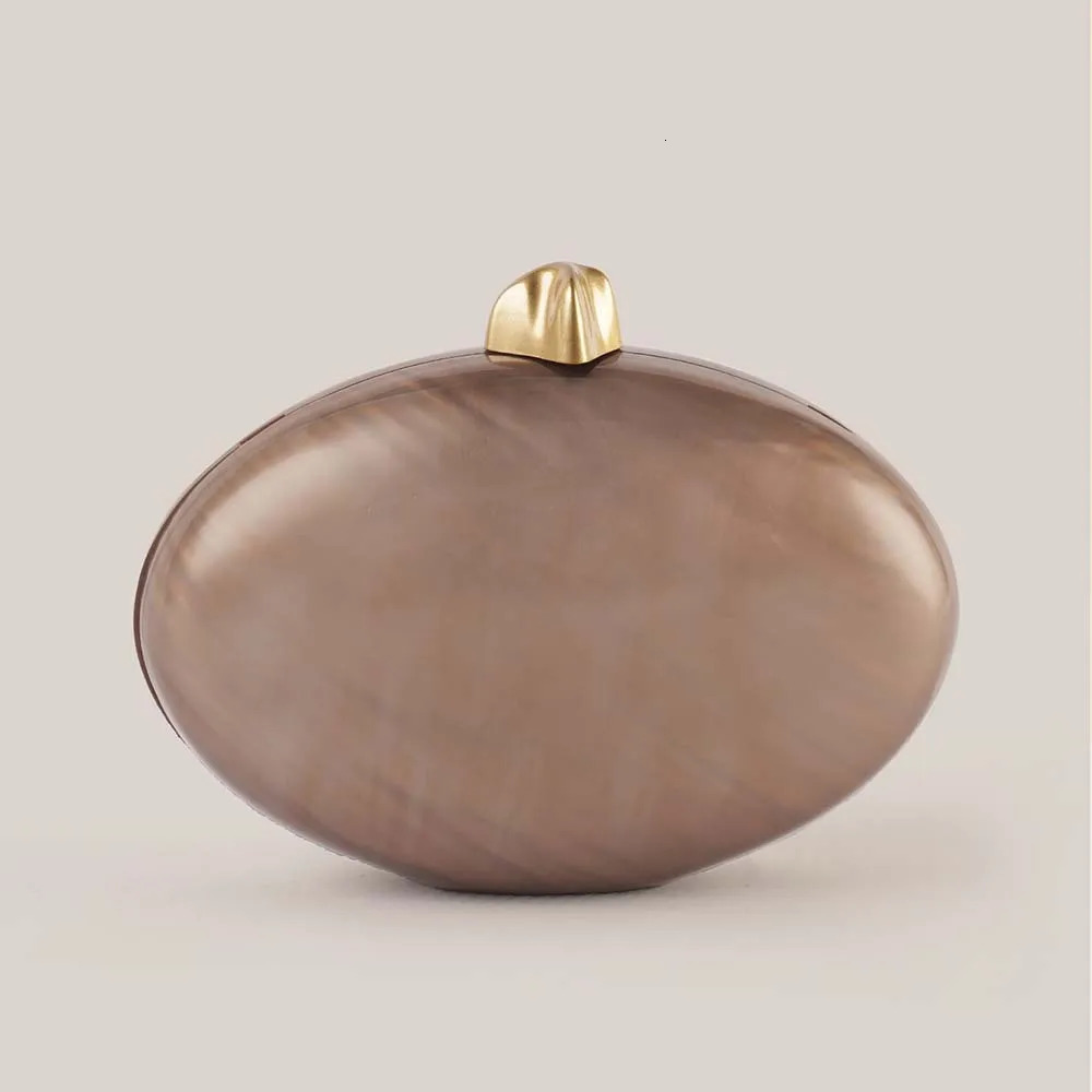 Pearl Brown Green Oval Female Acrylic Egg Shape Clutch Bag Women Designer Evening Party Cute Purse Shell Handbag 250614