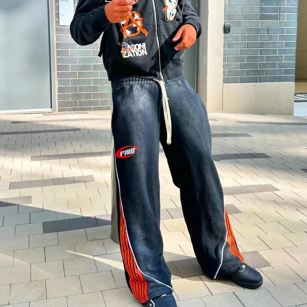 Y2k Fashion Stripes Pants Vintage Harajuku Hip Hop Men Women Jogger Drawstring Sweatpants Oversize Cargo Trousers Streetwear 250612