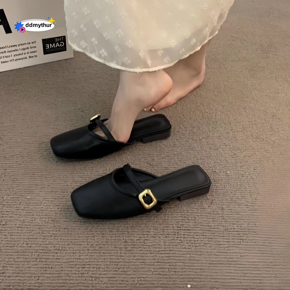 French Style Closed-Toe Half Slippers for Women, Outdoor Wear, Spring/Summer 2024 New Versatile Soft Leather Mules, Mary Jane Shoes ddmythur