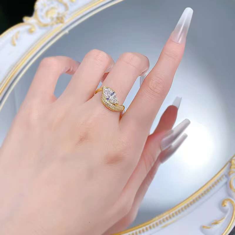 High Quality 925 Sterling Silver Womens Wedding Ring 6*12mm 2ct D-Color Marquise Cut Moissanite with 18K Gold Plating