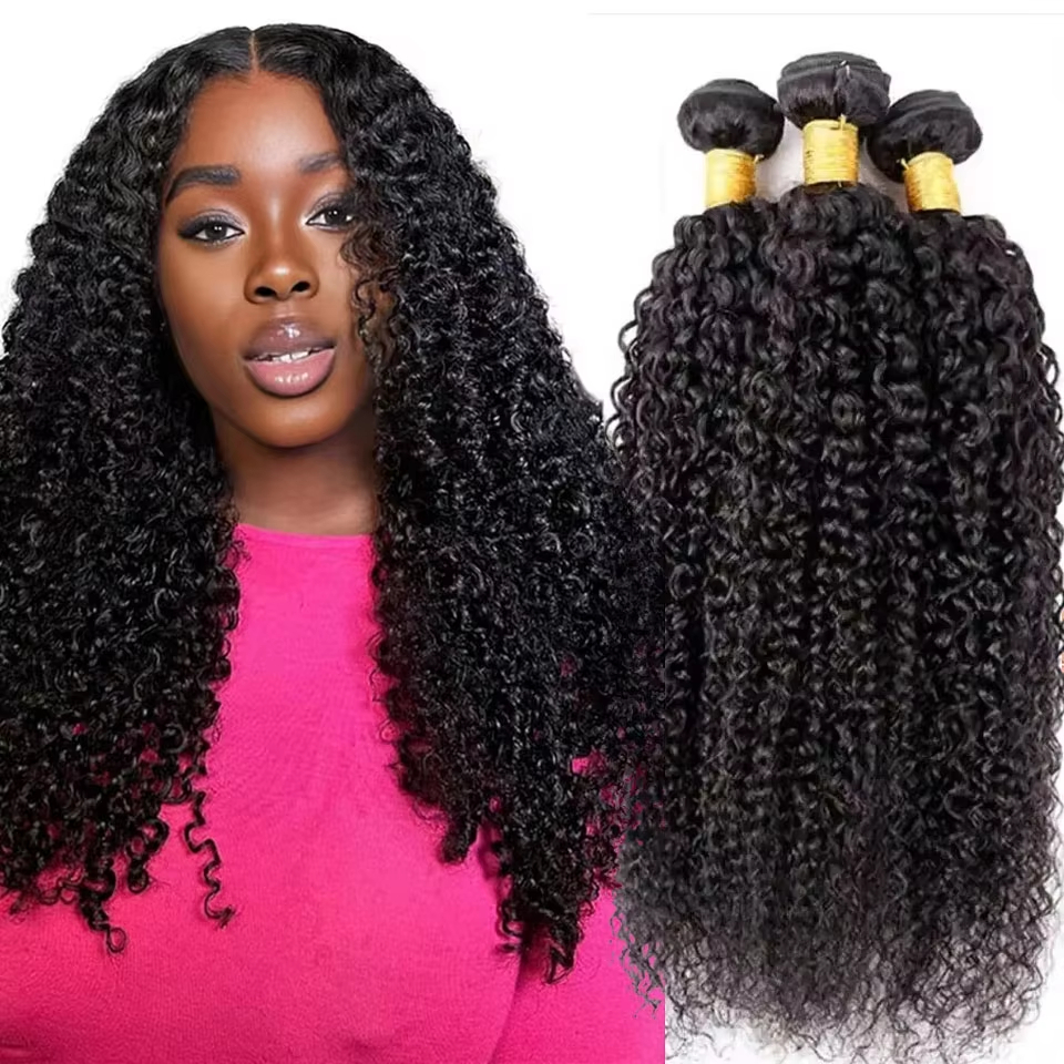 Kinky Curly Human Hair Bundle Unprocessed Curly Weave Weft Hair Bundle Hair Extensions Raw 30 Inch Natural Unprocessed Hair Remy Water Wave 100% Brazi