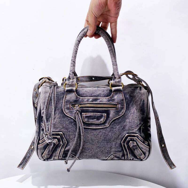 Women's Bags Designer Moto & Biker Denim Pillow Bags For Women Designer Handbag Purses New In Splicing Washing Process Top Handle Shoulder