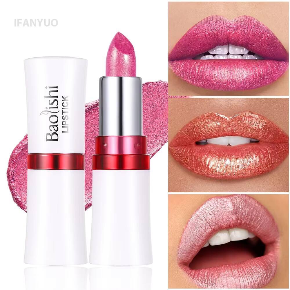 Rose Metallic Lipstick Glitter Lip Glaze Waterproof Long Lasting Moisturize Bright Red Pearlescent Shiny Lipgloss Makeup 12color happy