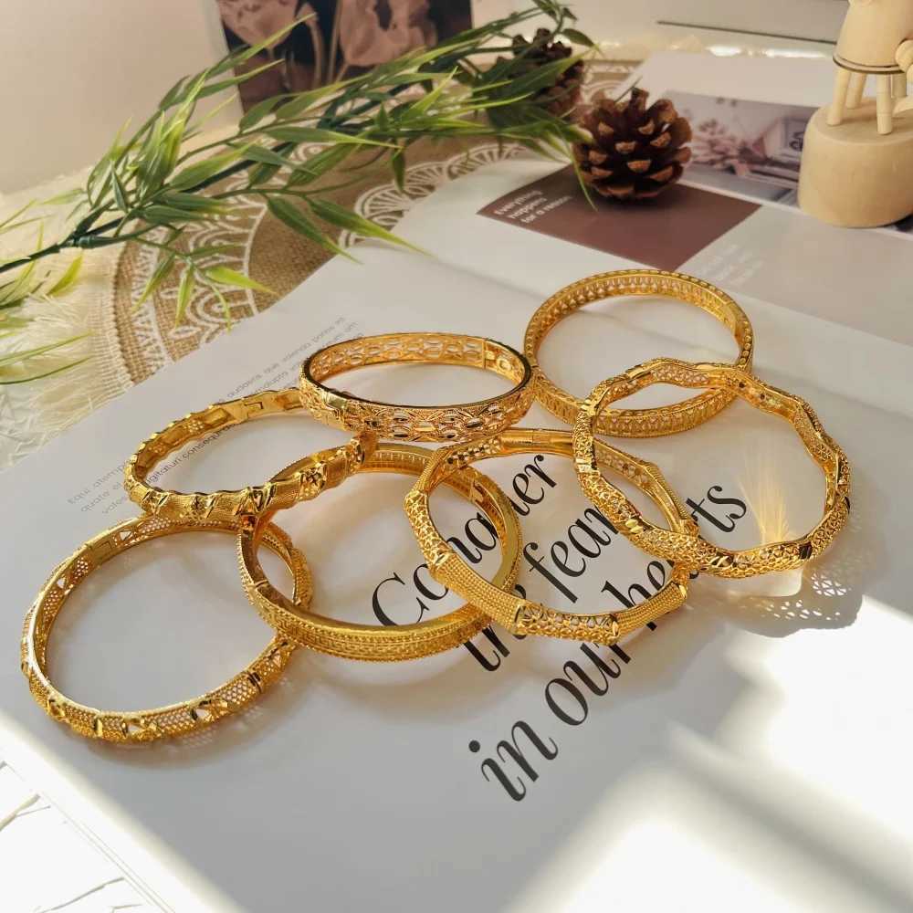 Women Charm Bangle 24K Gold Color Jewelry Dubai Flower Bangle Brand African Designer Ethiopian Hawaiian Jewelry Z250616