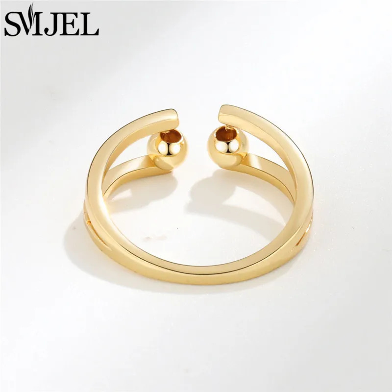 Fashion Anxiety Fidget Rings Adjustable for Women Simple Gold Color Round Beads Rotate Freely Ring Jewelry Anti Stress Gifts 250610