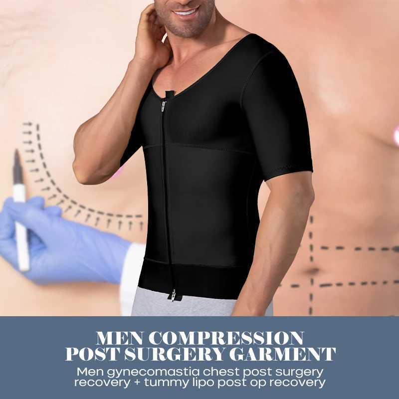 Men Slimming Tummy Control Body Shaper Post Op Surgery Gynecomastia Lipo Short Sleeve Vest Shapewear Top W250616