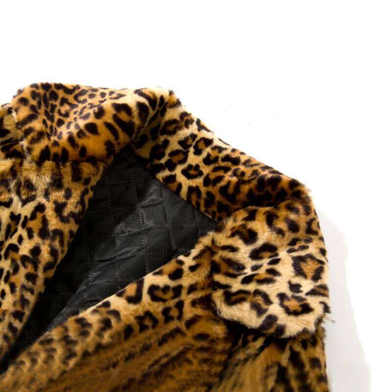 2025 Fashion Women Faux Fur Leopard Print Coat Female Sexy All-Match Mid-Length Suit Collar Warm Outerwear