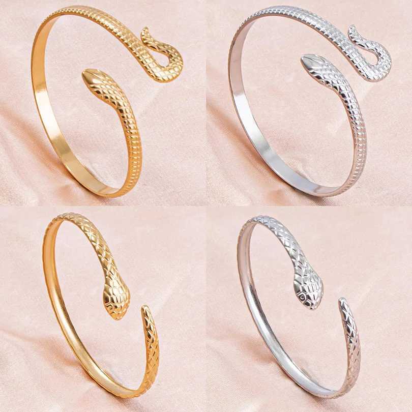Fashion Simple Snake Shaped Open Cuff Handcrafted Punk Stainless Steel Cuff Bangles Women Girls Birthday Jewelry Gifts Z250616