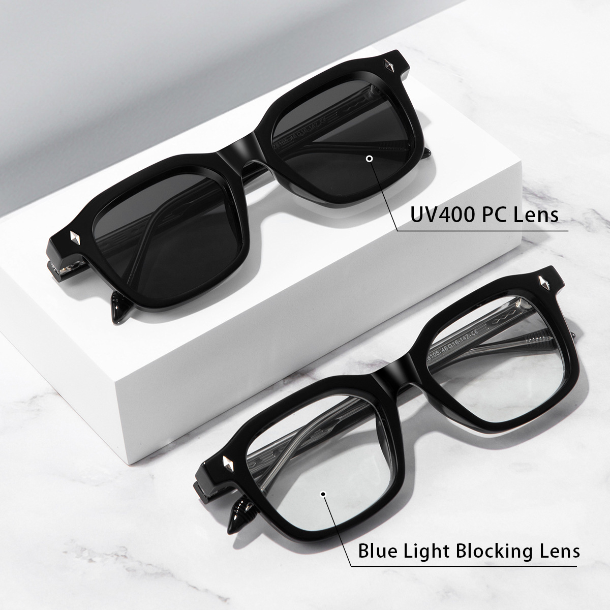 for Women High-End Men's Square Frame Tea Color UV Protection Sunglasses Acetate CP