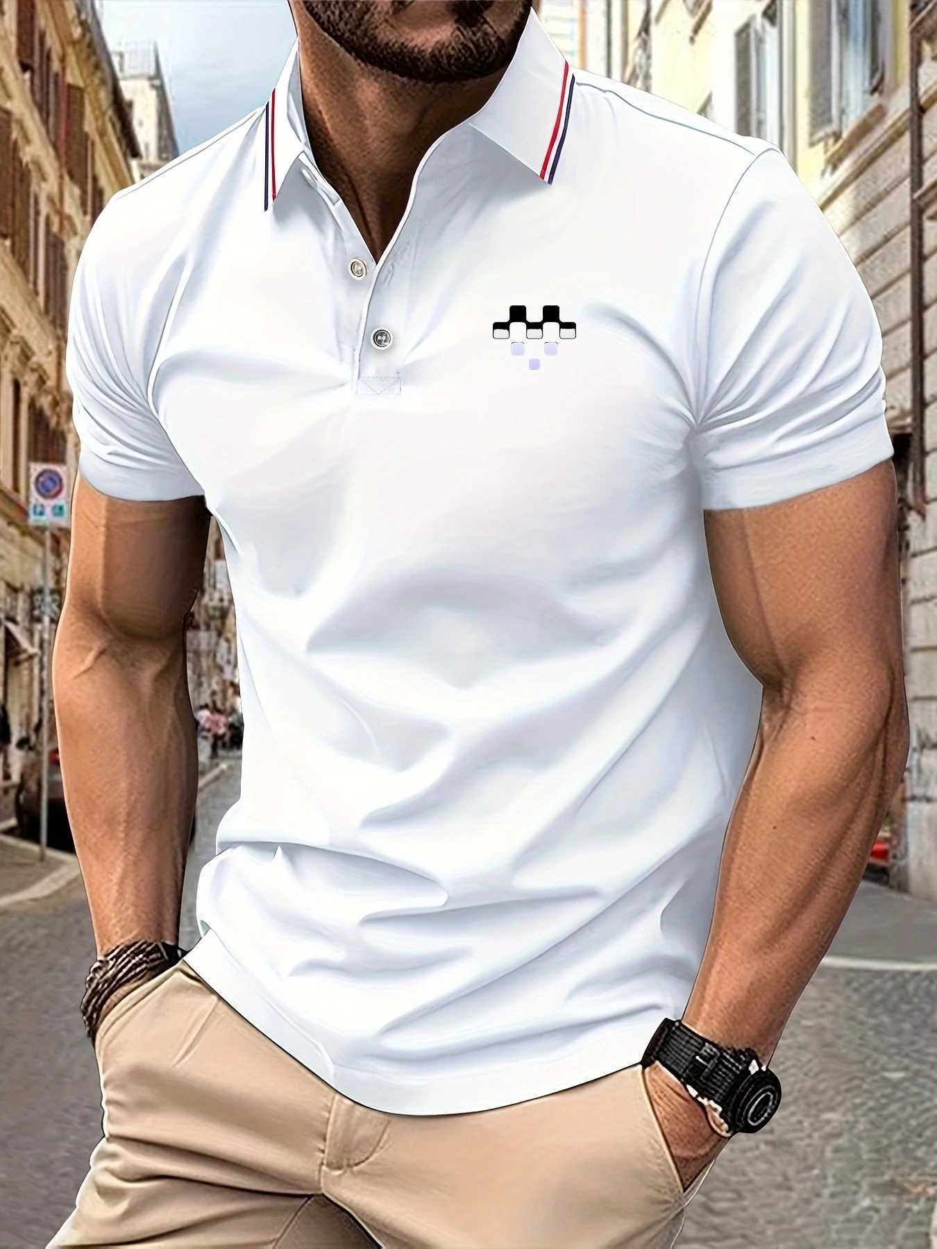 2025 New Mens Polo Shirt Creative Love Print Summer Lapel Stripes Men Short Sleeve Casual Breathable Light Luxury T-Shirt W250616