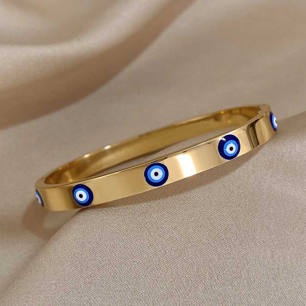 Dripping Oil Evil Eyes Stainless Steel for Women Cuff Wristband Bangle Party Jewelry Gifts Accessories Z250616