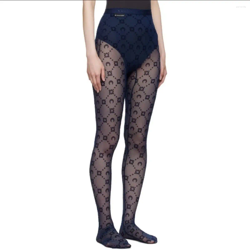 Women's Jumpsuits Rompers Women's Crescent Moon Perspective Mesh Flocking Leggings Fashion Sexy Pants Book Women