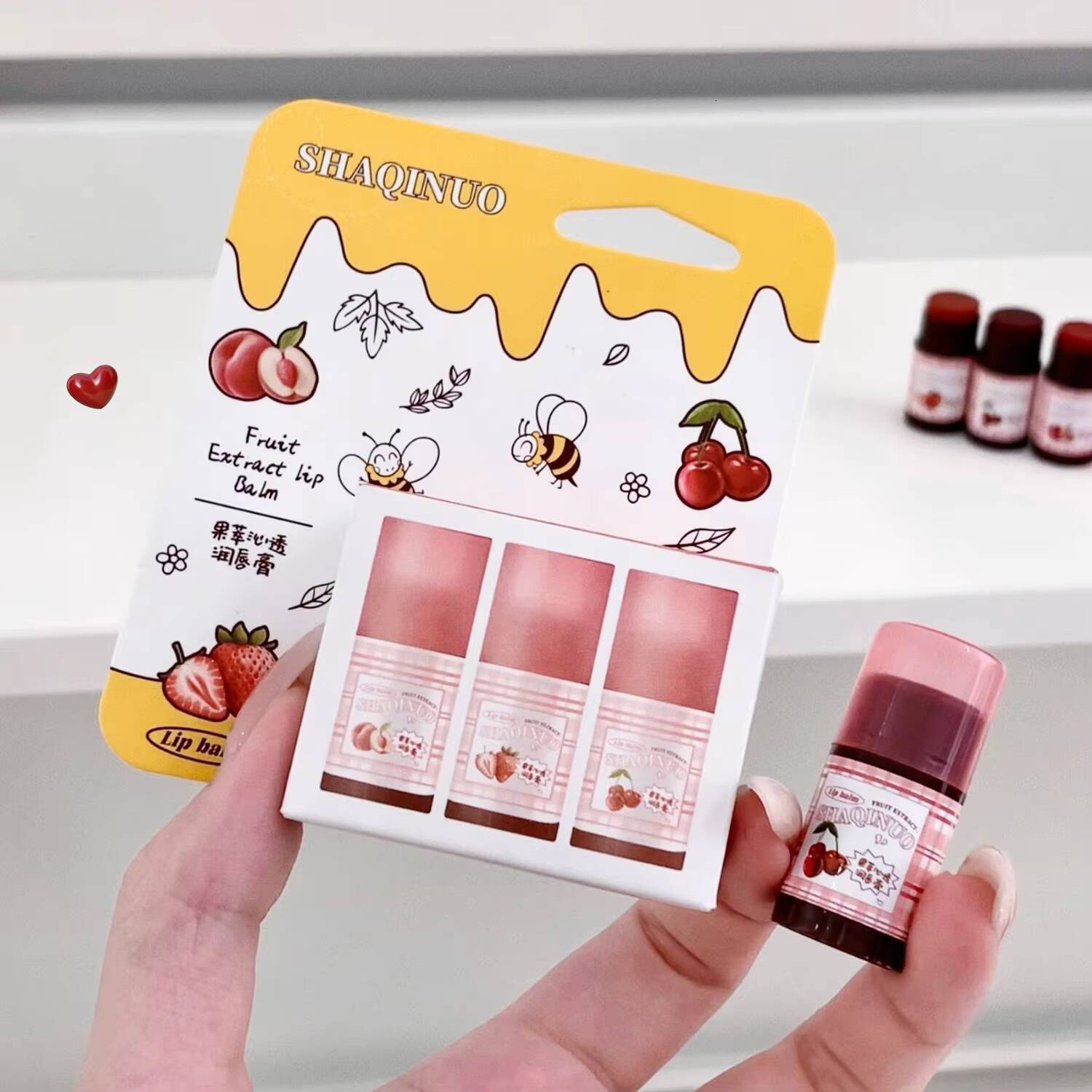 3Pcs Mini Colored Lipstick Set Moisturizing Transparent Repair Balm Pink Strawberry Lip Care Primer Cream Makeup Maquillage happy