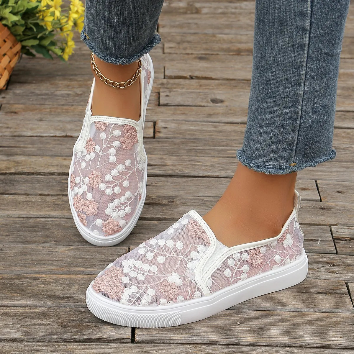 Fashion Embroidery Loafers Shoes for Women 2024 Summer Breathable Mesh Platform Sneakers Woman Comfortable Slip On Casual Shoes 250613