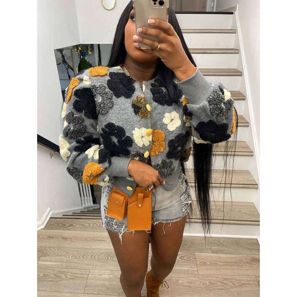 Sibybo Cotton Rib Knit Sweater For Woman 3D Flower Single-breasted Cardigan Coat Street Temperament Casual Pull Hiver Femme