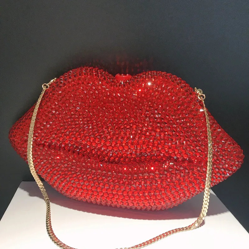 Women Red Lips Clutch Bag High Quality Ladies Acrylic Chain Shoulder Evening Shape Purse 250614