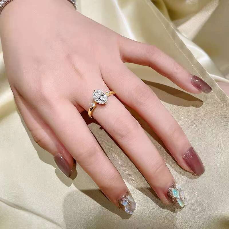 Wholesale GRA VVS 2ct Moissanite Engagement Diamond Oval Water Drop Ring 925 Sterling Silver 18k Gold Women Wedding Jewelry