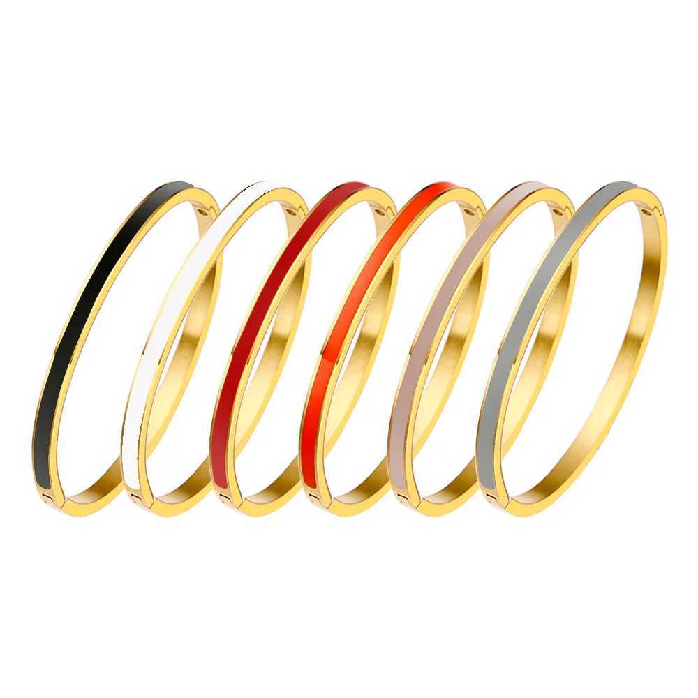 GD Stainless Steel Simple Slim Custom Enamel Charm Cuff Enamel Red Yellow Blue Bangle Jewelry For Women Z250616