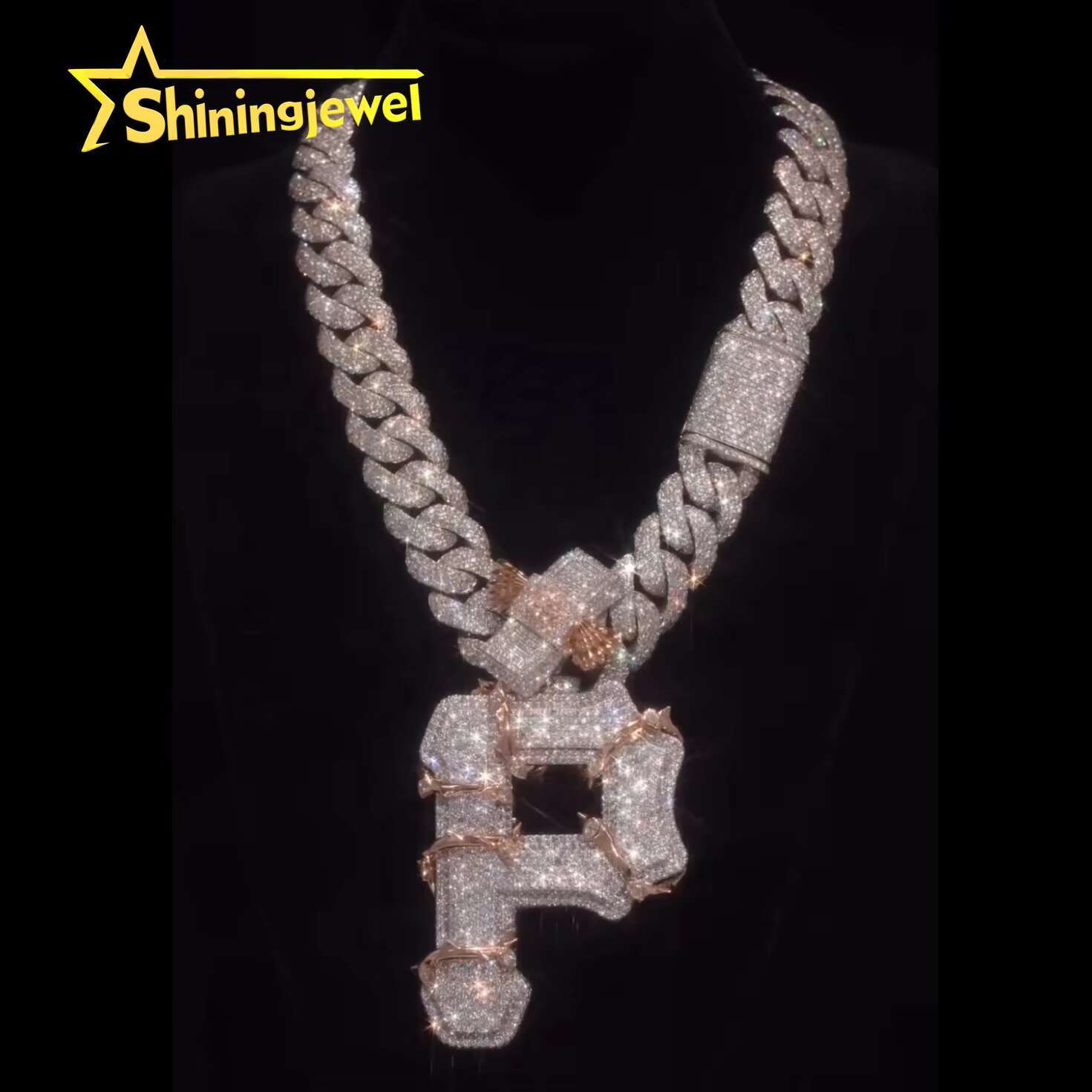 Personalized Men Charms 925 Silver Iced Out Hiphop Letter Pendant Fit Cuban Link Chain Moissanite Diamond Initial Letter Pendant