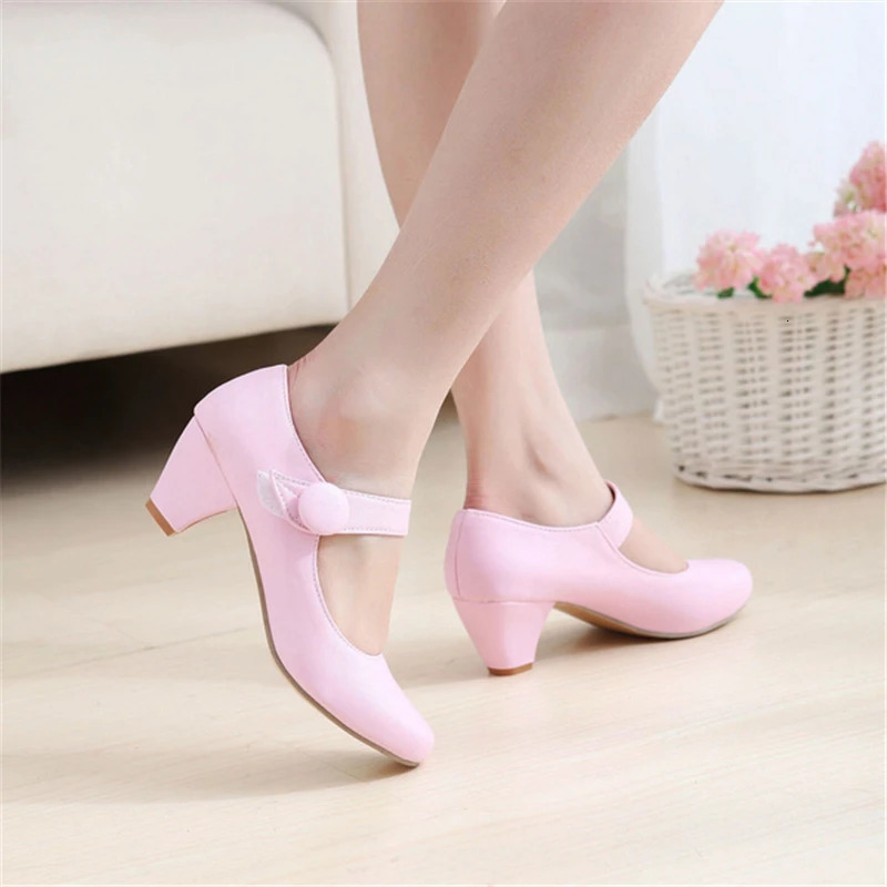 Yellow Womens Block Low Heels Mary Janes Shoes Fashion Comfortable Pumps Strap Beige Pink Party Wedding Shoes Ladies Casual 250614