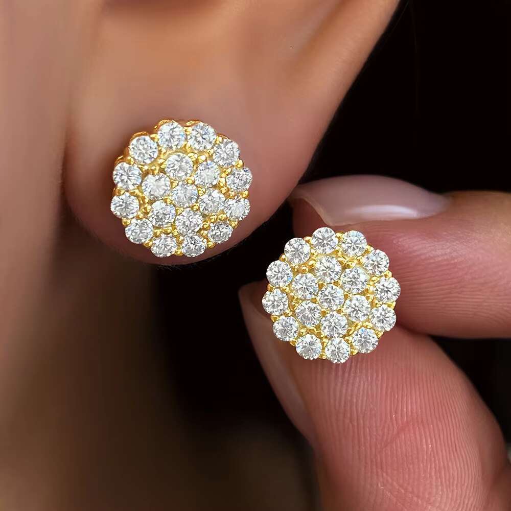 Women Mens Hip Hop Jewelry Sparking Iced Out Moissanite Earrings GRA 925 Sterling Silver VVS Moissanite Cluster Stud Earrings