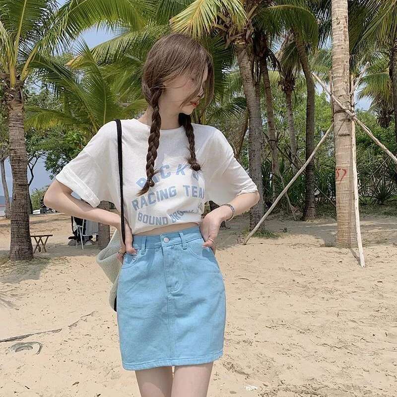 Mini Short Kawaii Zipper High Waist with Pocket Tight Woman Denim Skirt Jeans Skirts for Women Pink Wrap Cute Chic and Elegant V