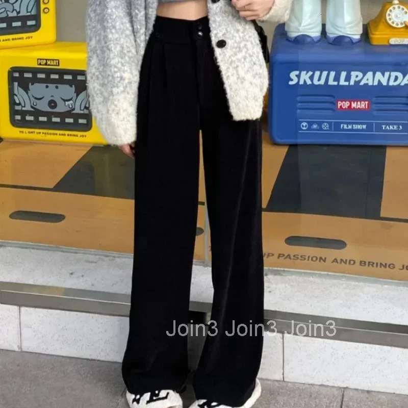 Womens Pants With Pockets Korean Fashion Female Trousers Loose Baggy Clothing Slacks Trends 2025 Y2k Streetwear Classic Elastic