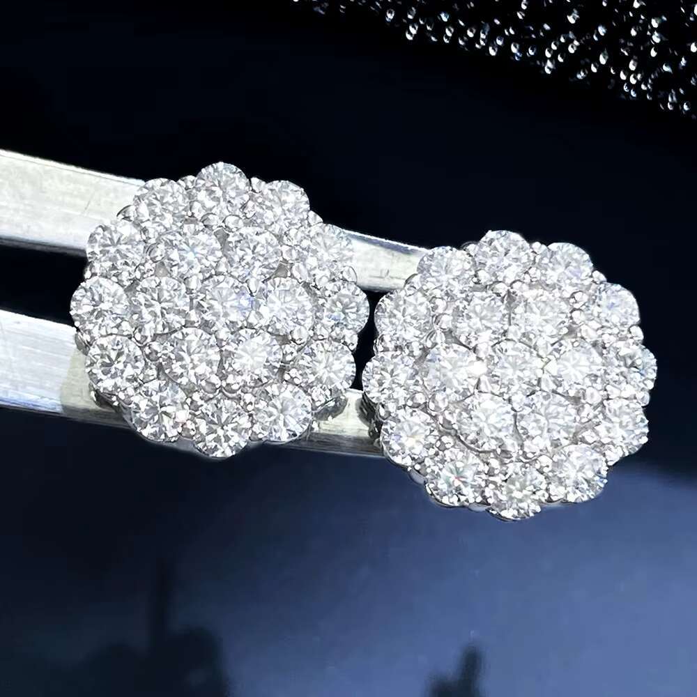 Women Mens Hip Hop Jewelry Sparking Iced Out Moissanite Earrings GRA 925 Sterling Silver VVS Moissanite Cluster Stud Earrings