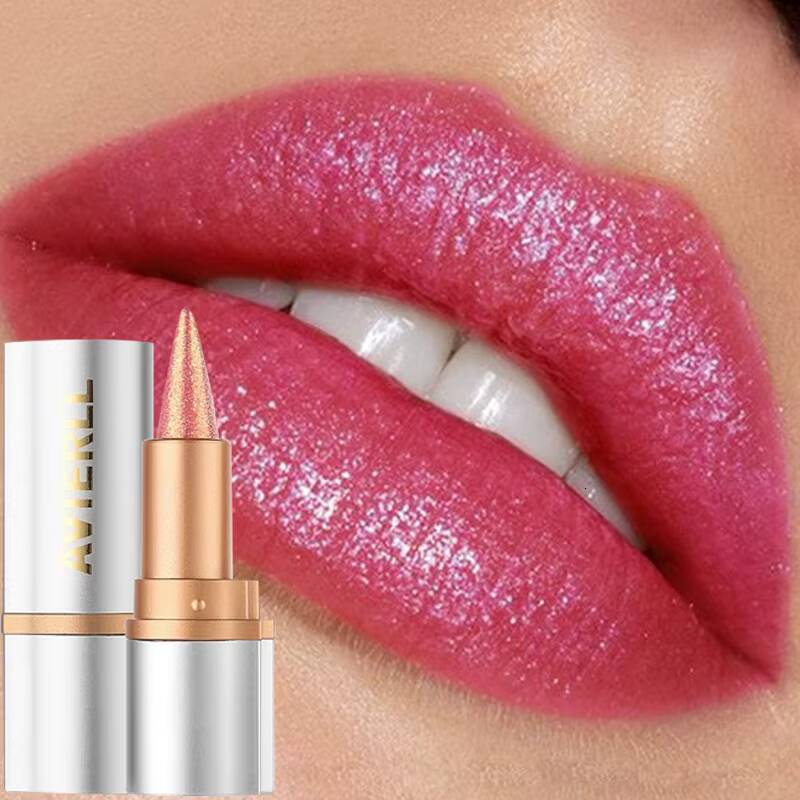 8 Colors Tapered Glitter Shiny Metallic Pearlescent Lip Tint Lipliner Lasting Waterproof Easy Color Diamond Lipstick happy