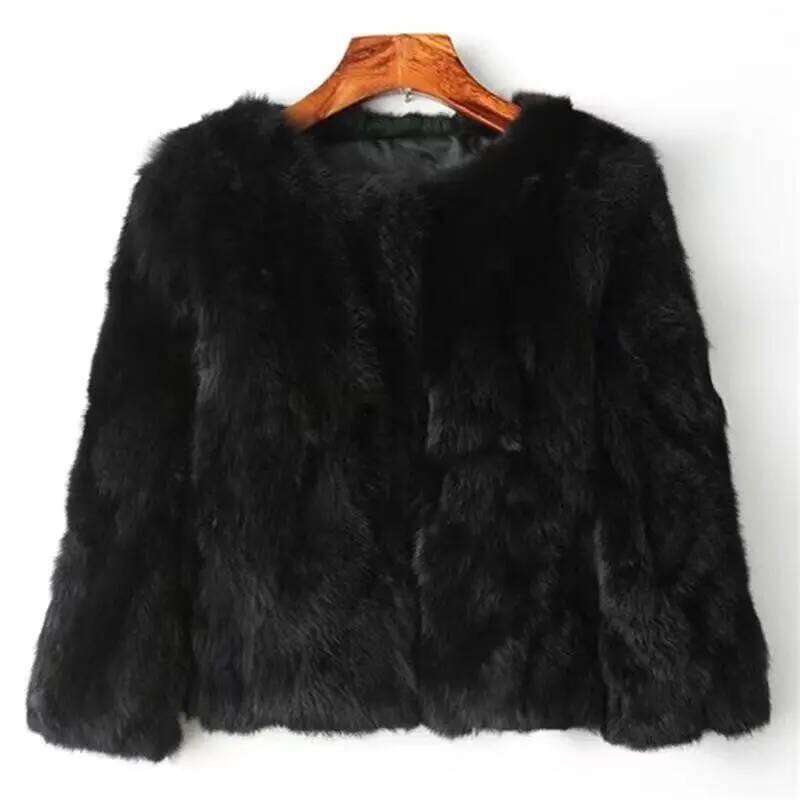 2024 New Fashion Autumn and Winter Explosion Soft Comfort Real Rabbit Fur Coat Female Jacket Short Slim Body with Round Collar