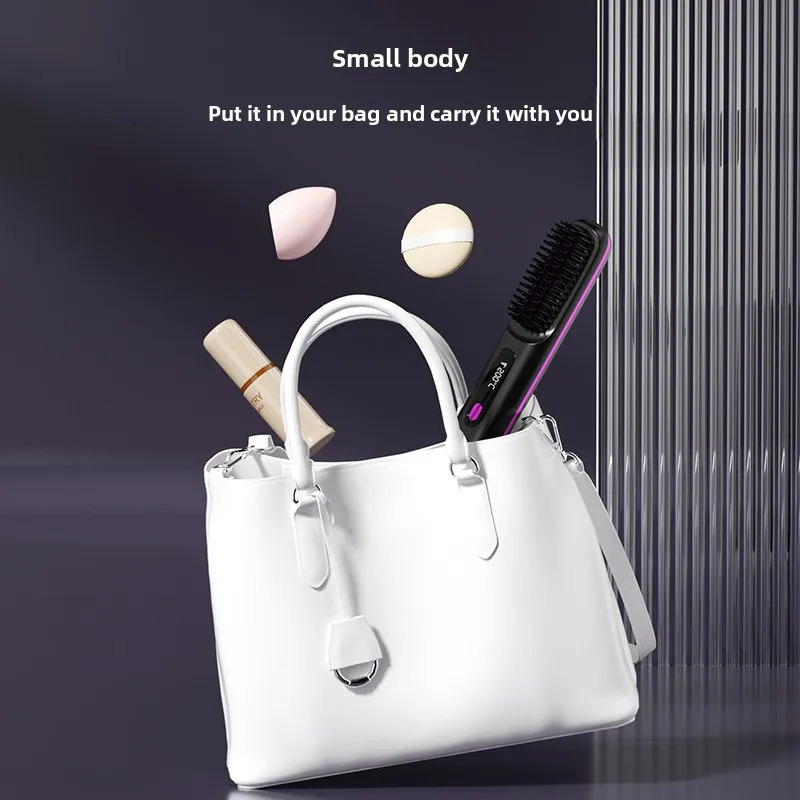 LCD Straight Hair Comb Portable Travel Straightener AntiScald Heated Styling Brush USB Charging Cordless 250606