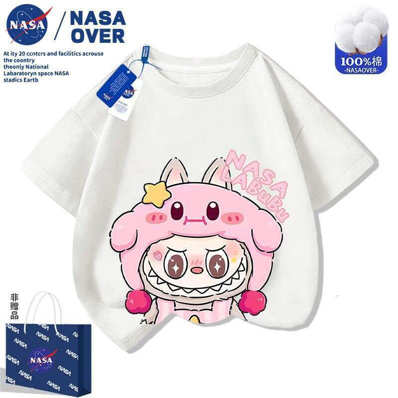 NASA Labubu Children's Short Sleeve Boys and Girls Summer New Cartoon T-Shirt Versatile Casual Top
