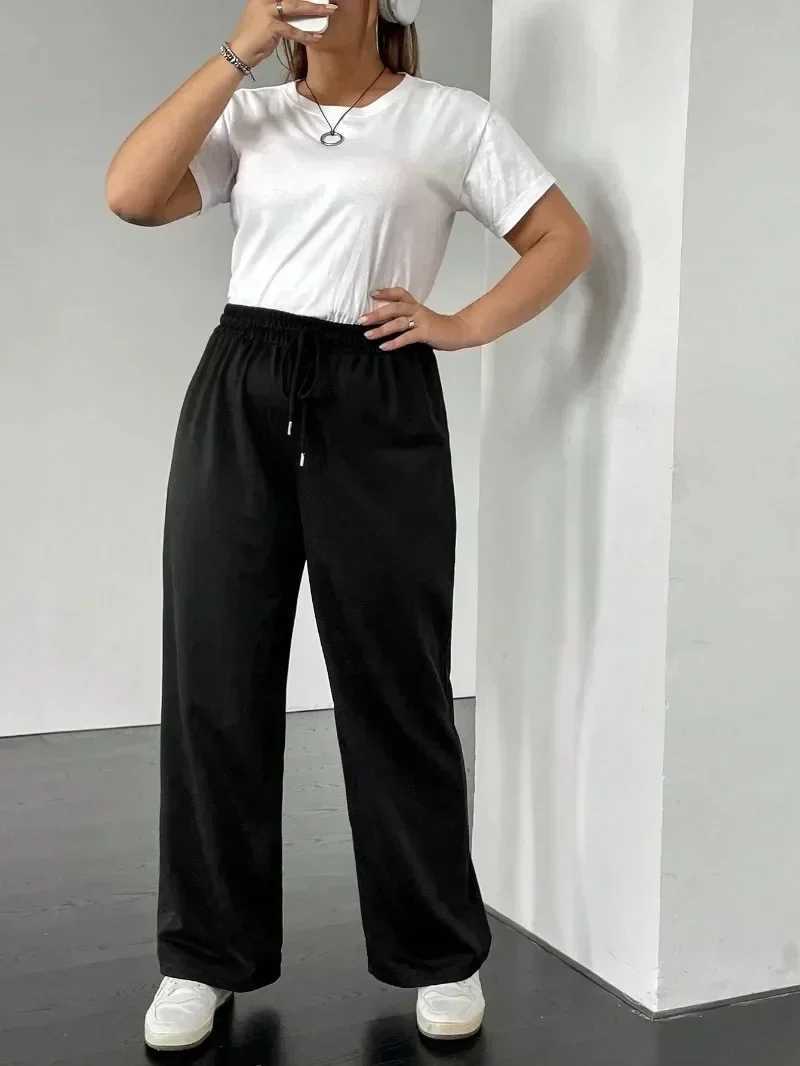 Womens Fashion Plus Size 1X-5XL Drawstring Pants Spring Autumn Solid Color Casual Fashion Versatile Comter Popular Pants XJ250616