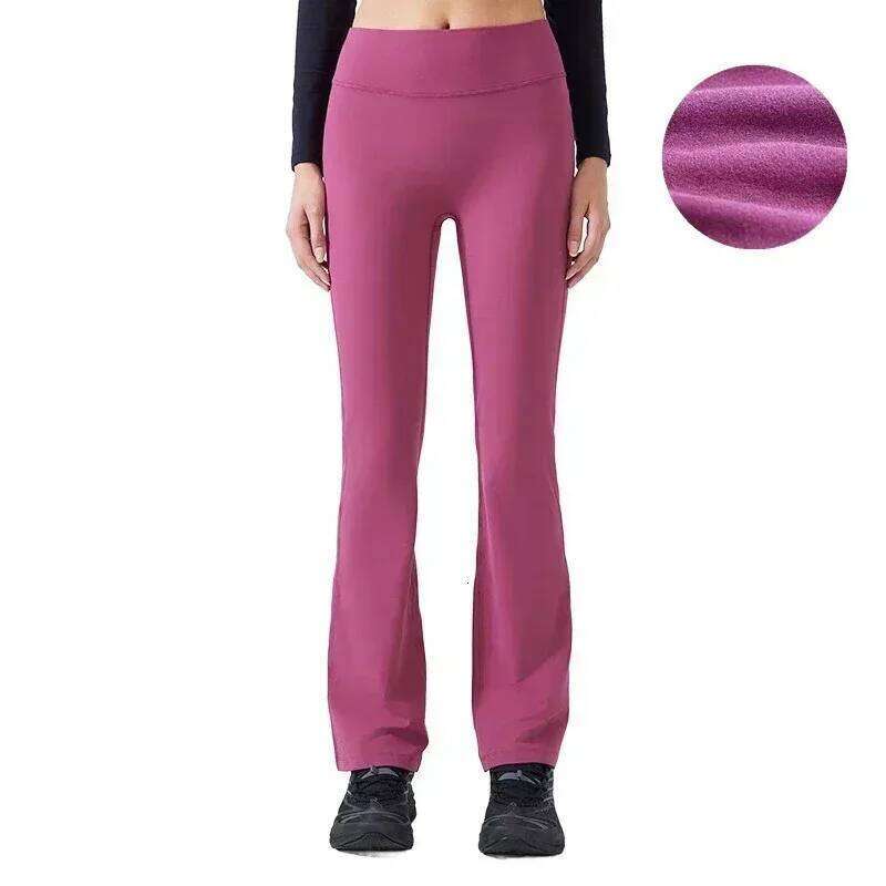 Lemon Plus Fleece Warm Groove Women High Waist Elasticity Flared Running Sport Fiess Yoga Leggings Tight Wide Legs Pants