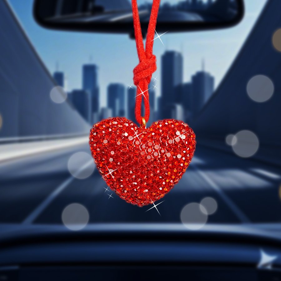Fashion girls car pendant with diamonds love heart shiny exquisite adjustable car rear-view mirror pendant ornaments accessories couple