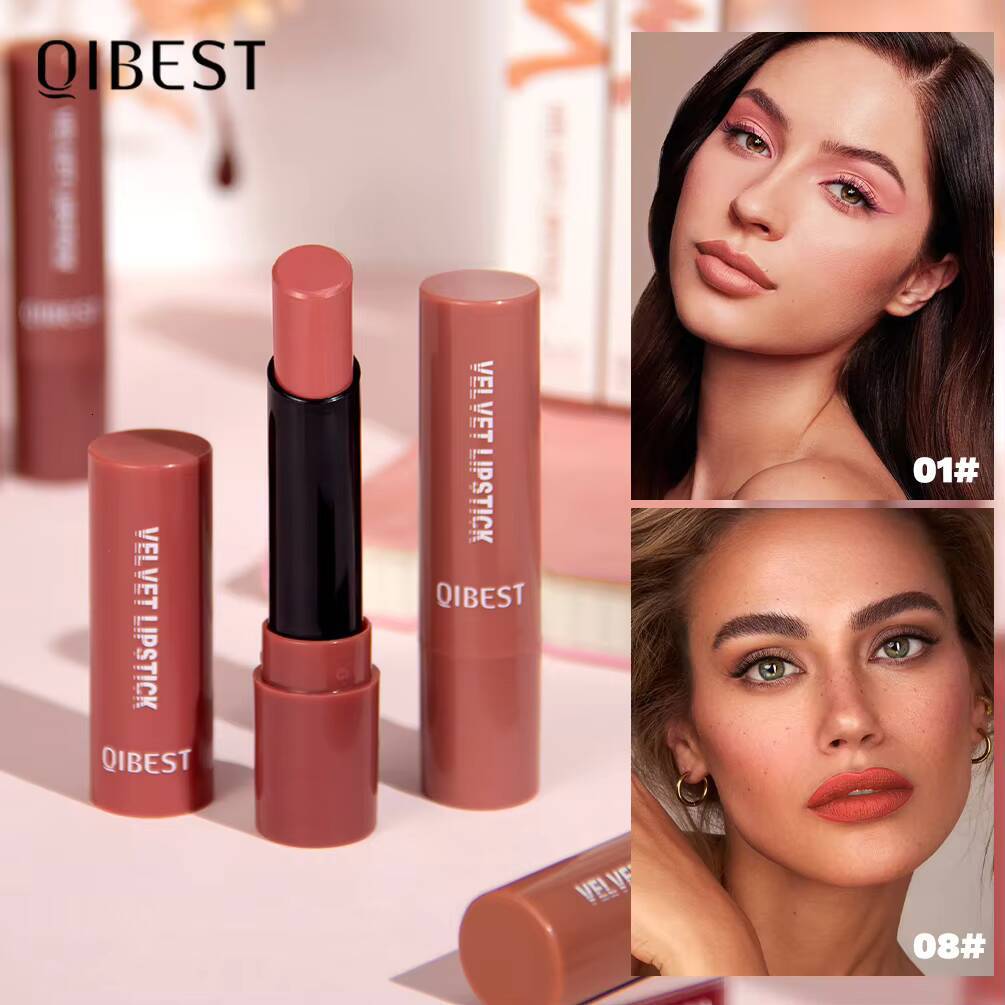 QIBESTNatural Velvet Matte Lipstick Long-lasting 10 Color Stain Lightweight Moisturizing Balm Women Makeup New Lip Tint happy