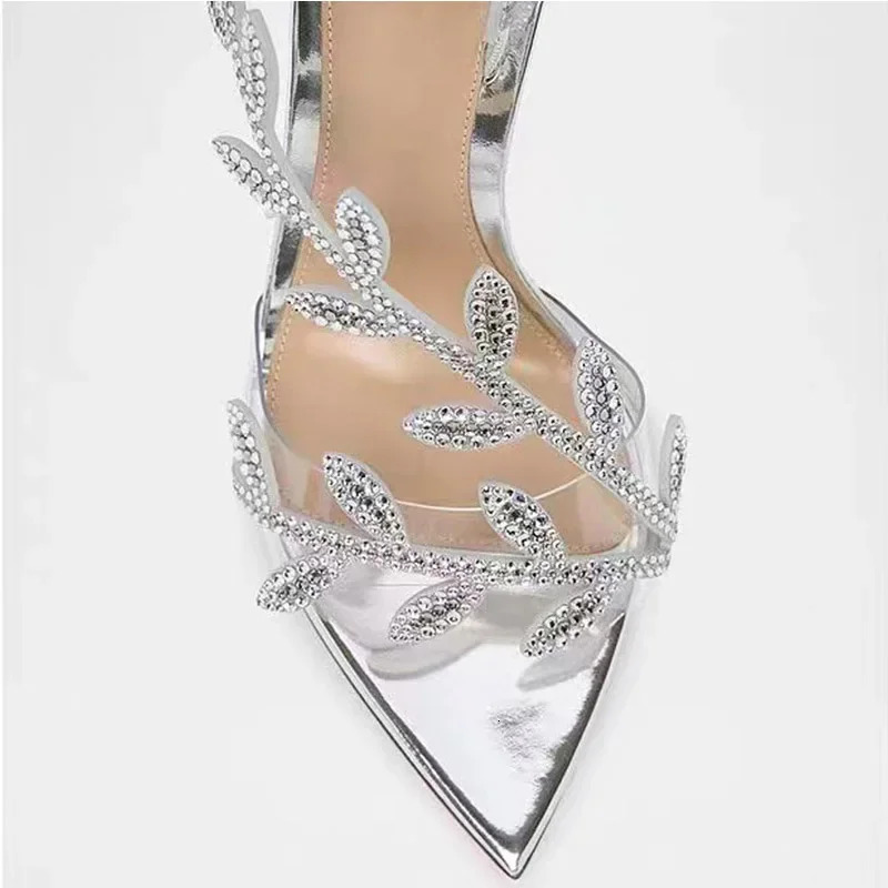 Eilyken Summer Street Style PVC Transparent Crystal Pointed Toe Women Sandals Fashion Stripper Thin Heels Party Shoes 250610