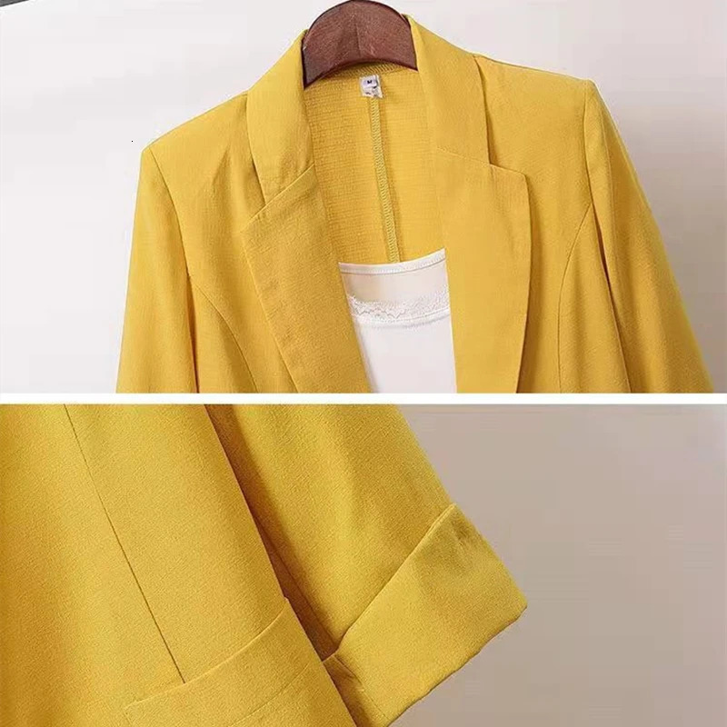 Fashion Womens Jacket Solid Color Yellow Black Cotton Fabric Loose Oversize Coat Spring Summer Jackets 2025 OL Womens Suit 250614