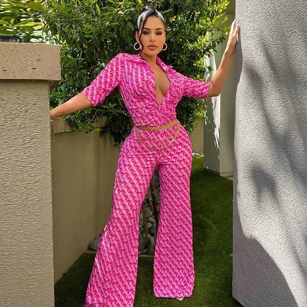 BWQ 2025 New Product Chic Tie Dye Half Sve Shirts Blouses High Waist Summer Women Wide Leg Jumpsuits Trendy OverallsXJ250616