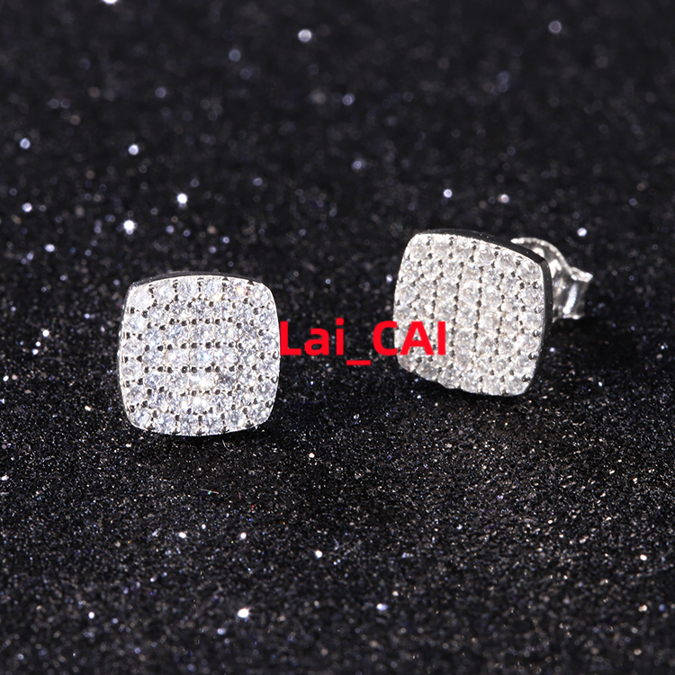 Hip Hop Square Style Earrings Jewelry 925 Sterling Silver With GRA Round Moissanite Stud Earrings for Mans Women