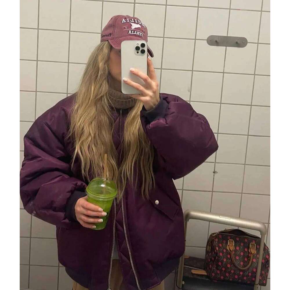 2023 Autumn Fashion Pockets Solid Zipper Bomber Jackets Coat Women Long Sleeves Chic Outwears Female Loose Cotton-Padded Jacket