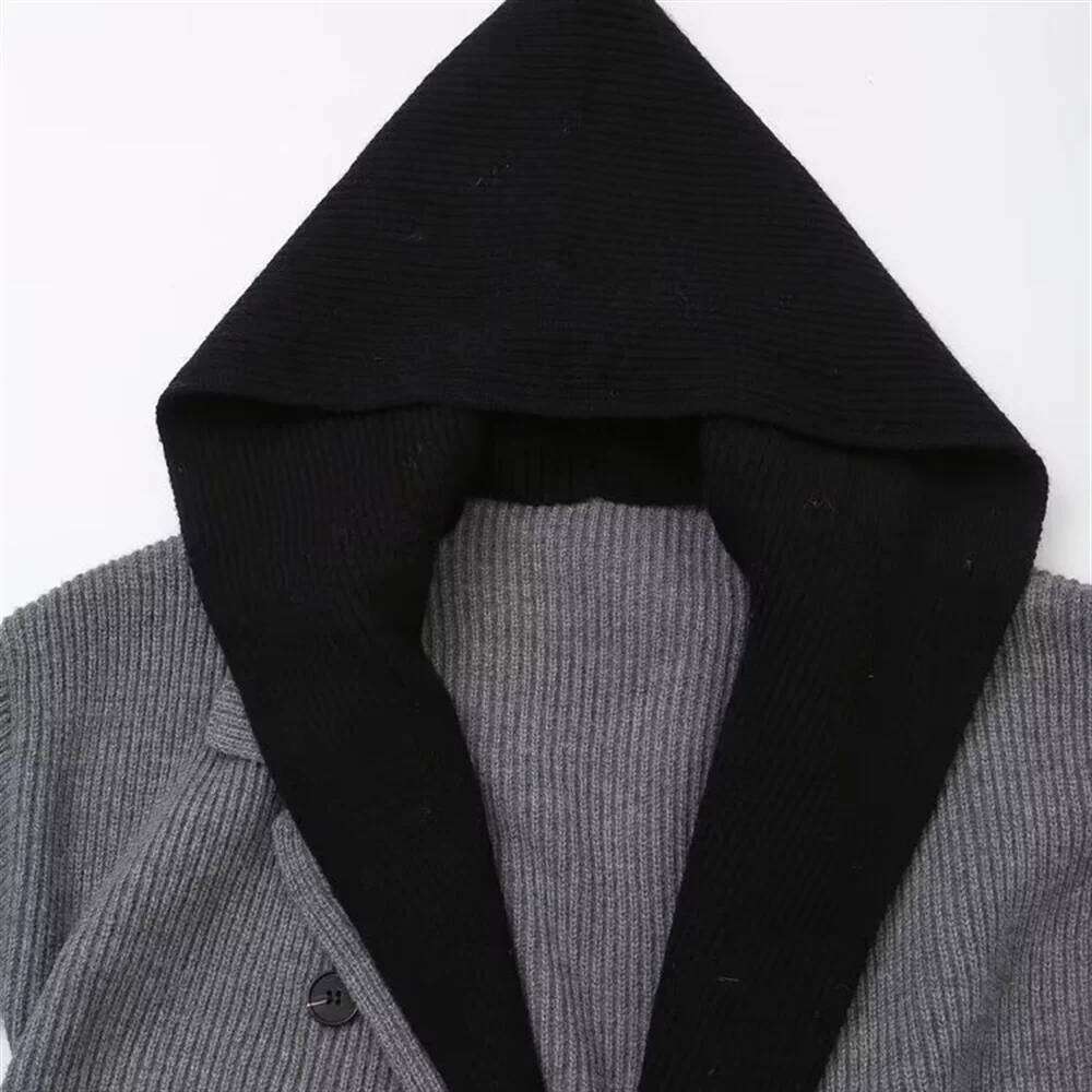 PB&ZA2024 Autumn New Women's Fashion Style Versatile Detachable Hooded Scarf Fake Two Piece Knitted Coat
