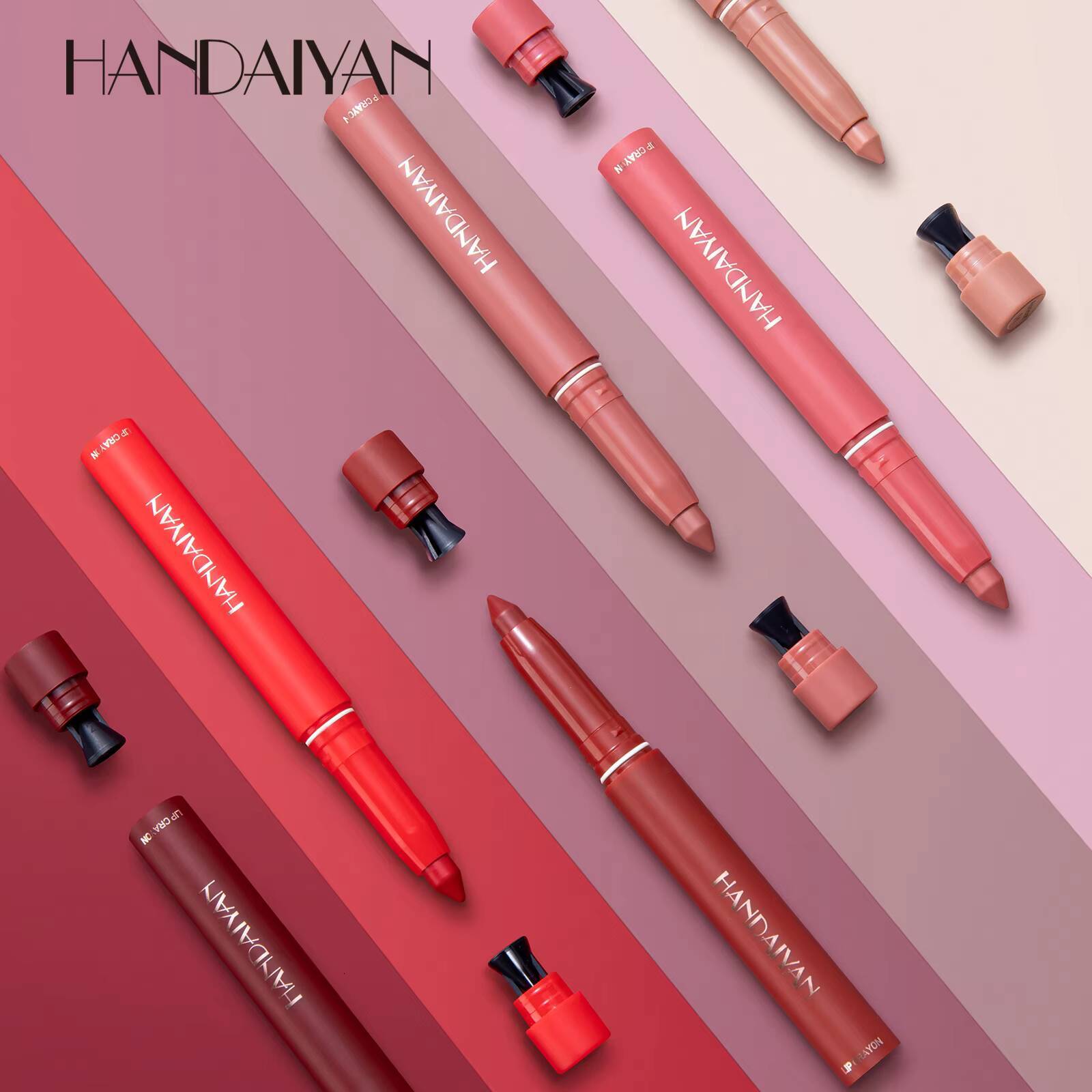 HANDAIYAN matte crayon pen Lip Liner long-lasting natural waterproof lipstick Built-in Sharpener women's Lips cosmetics happy