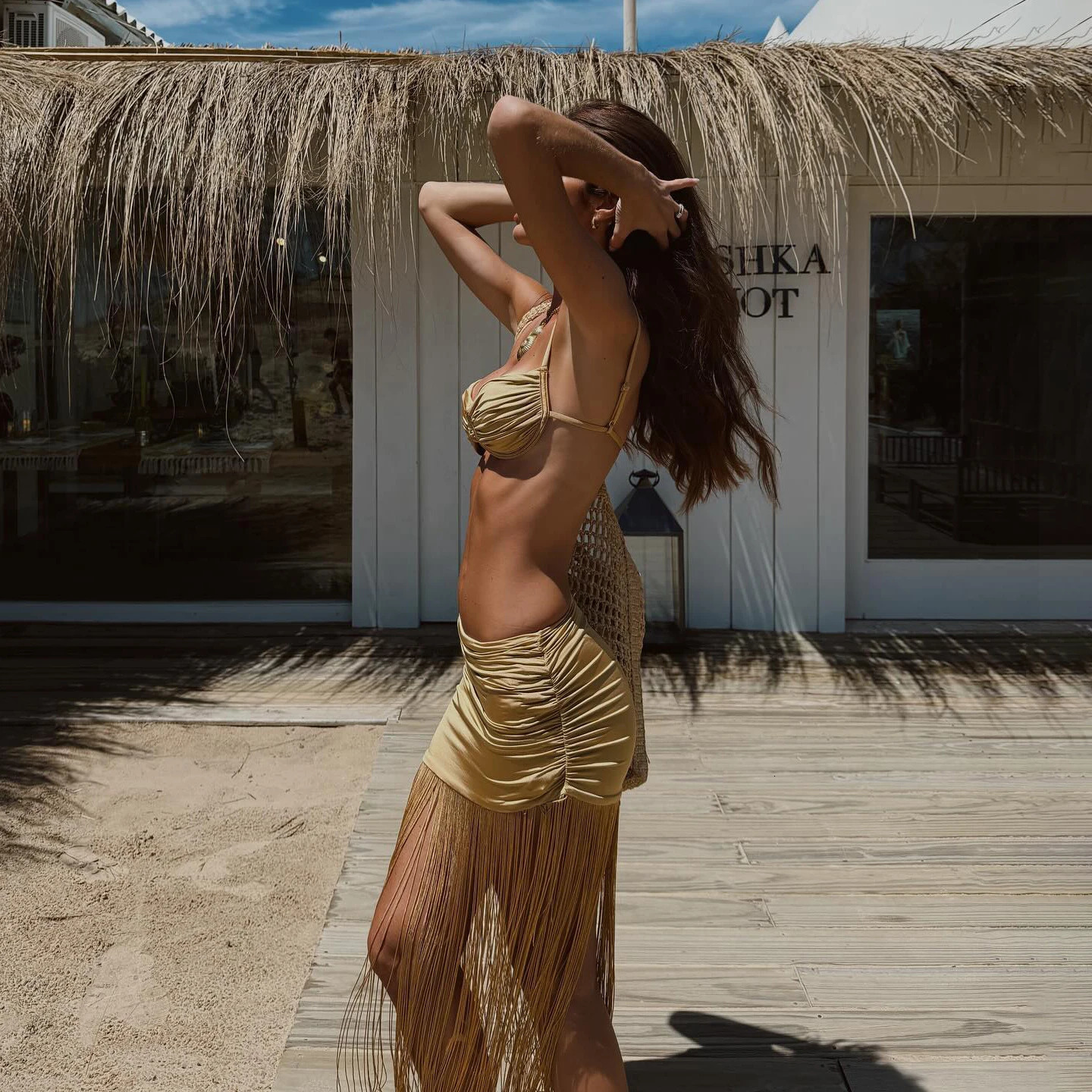 3Pcs Push Up Bikini With Tassels Skirt Sexy Women Swimsuit Female Swimwear Gloden Swim Suits Cut Out Biquini Bodysuit Beachwear 250614