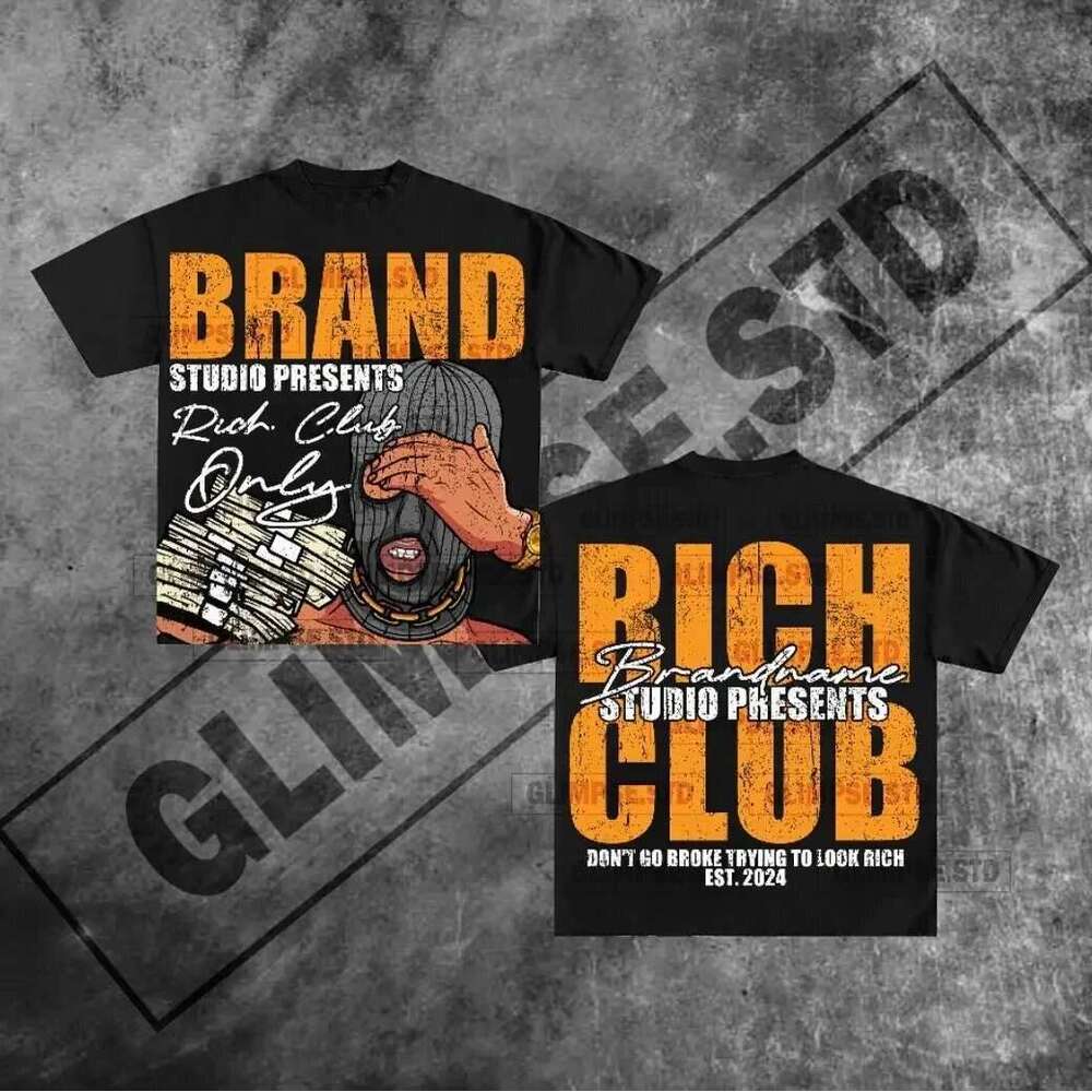 Rich American Club Graphic Harajuku Gothic Oversized T-Shirt for Women and Men Y2K Short Sleeve